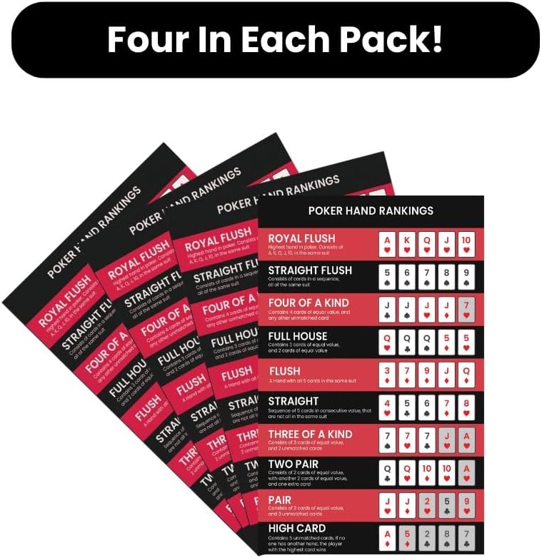 Simplory Pack of 4 Poker Hand Rankings Chart - Poker Rules Cheat Sheet Cards | Poker Hands Ranking Card for Quick Reference | Poker Hand Ranking Guide for Beginners | Poker Cheat Sheet for Texas Hold'em - Image 3